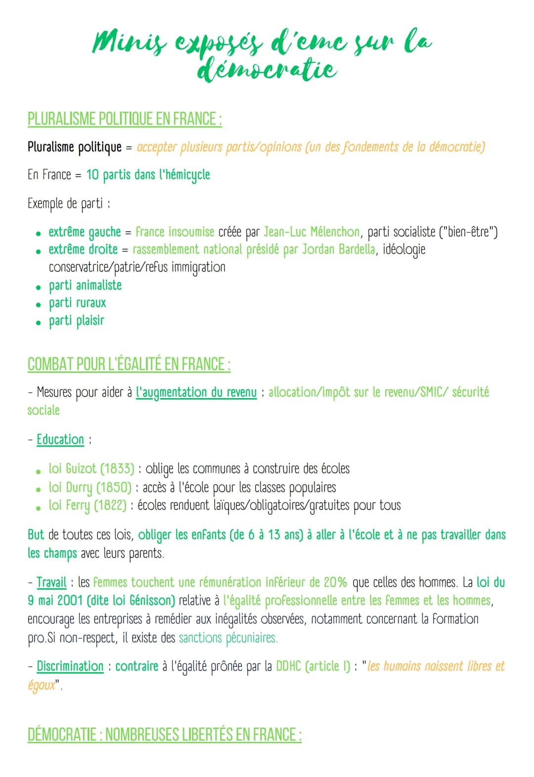 Minis exposés d'eme sur la
démocratic
PLURALISME POLITIQUE EN FRANCE :
Pluralisme politique = accepter plusieurs partis/opinions (un des fon