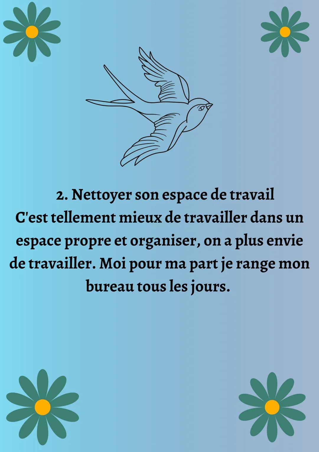 Comment être productif ?
<3 1. Faire un
planning
Le planning c'est le
B.A BA de
l'organisation,moi
personnellement
j'utilise un
planning
sem