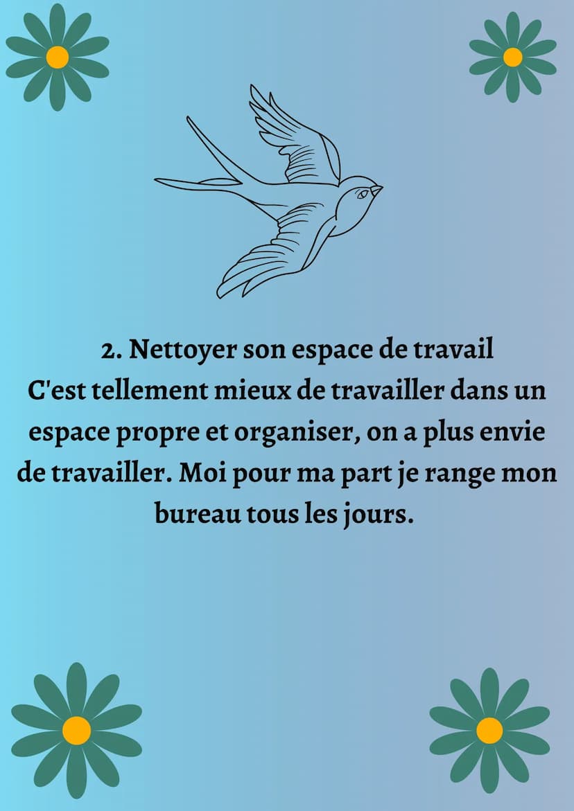 Comment être productif ?
<3 1. Faire un
planning
Le planning c'est le
B.A BA de
l'organisation,moi
personnellement
j'utilise un
planning
sem