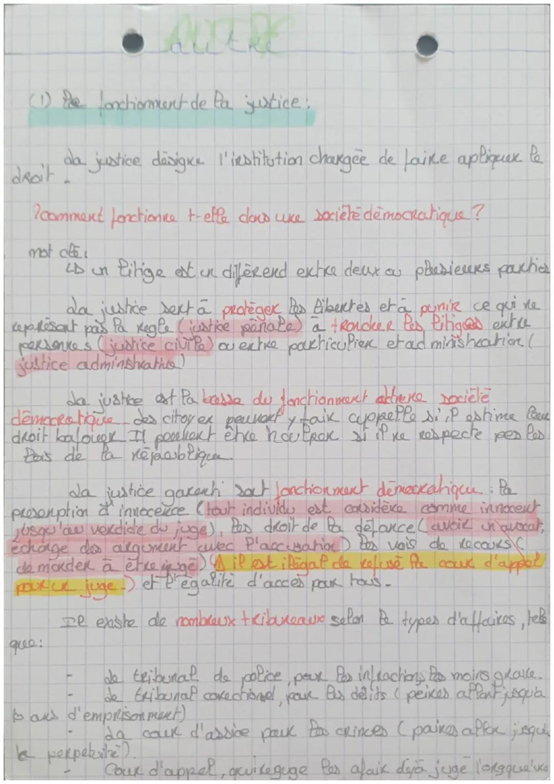 Ke
(1) De Lonctionnent de la justice:

droit
da justice designe l'institution chargée de faire apliquer le

comment fonctionne t-elle dans u