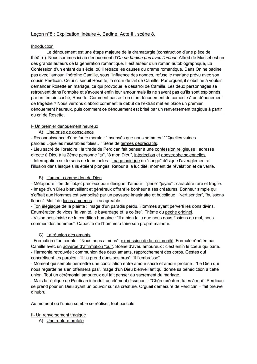 Lecon n°8: Explication linéaire 4, Badine, Acte III, scène 8.
Introduction
Le dénouement est une étape majeure de la dramaturgie (constructi