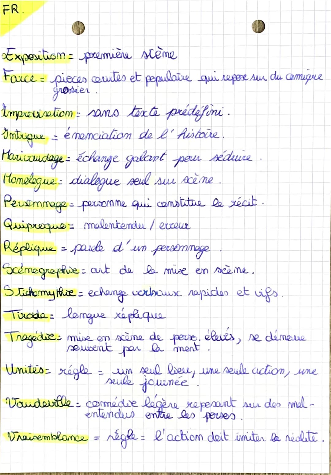 • Vocabulaire du
Theatre.
}
Aparte = le persemnnage ne s'adresse qu'au pubic
Ballet = comédie contencint des passages chantes/danses.
Biensé