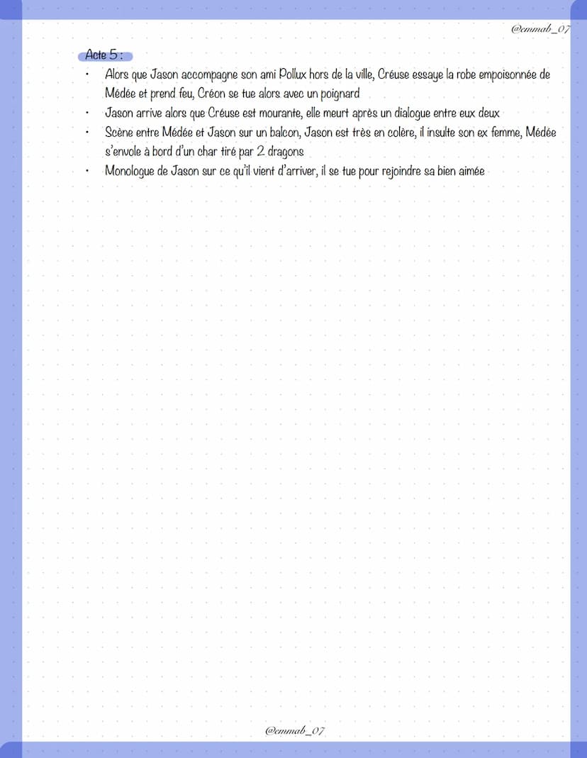 s
NO dp Oo to DO
MÉDÉE DE CORNEILLE
Résumé de lecture actes par actes :
@emmab_07
Acte 1:
Discussion entre Pollux et Jason, deux argonautes,