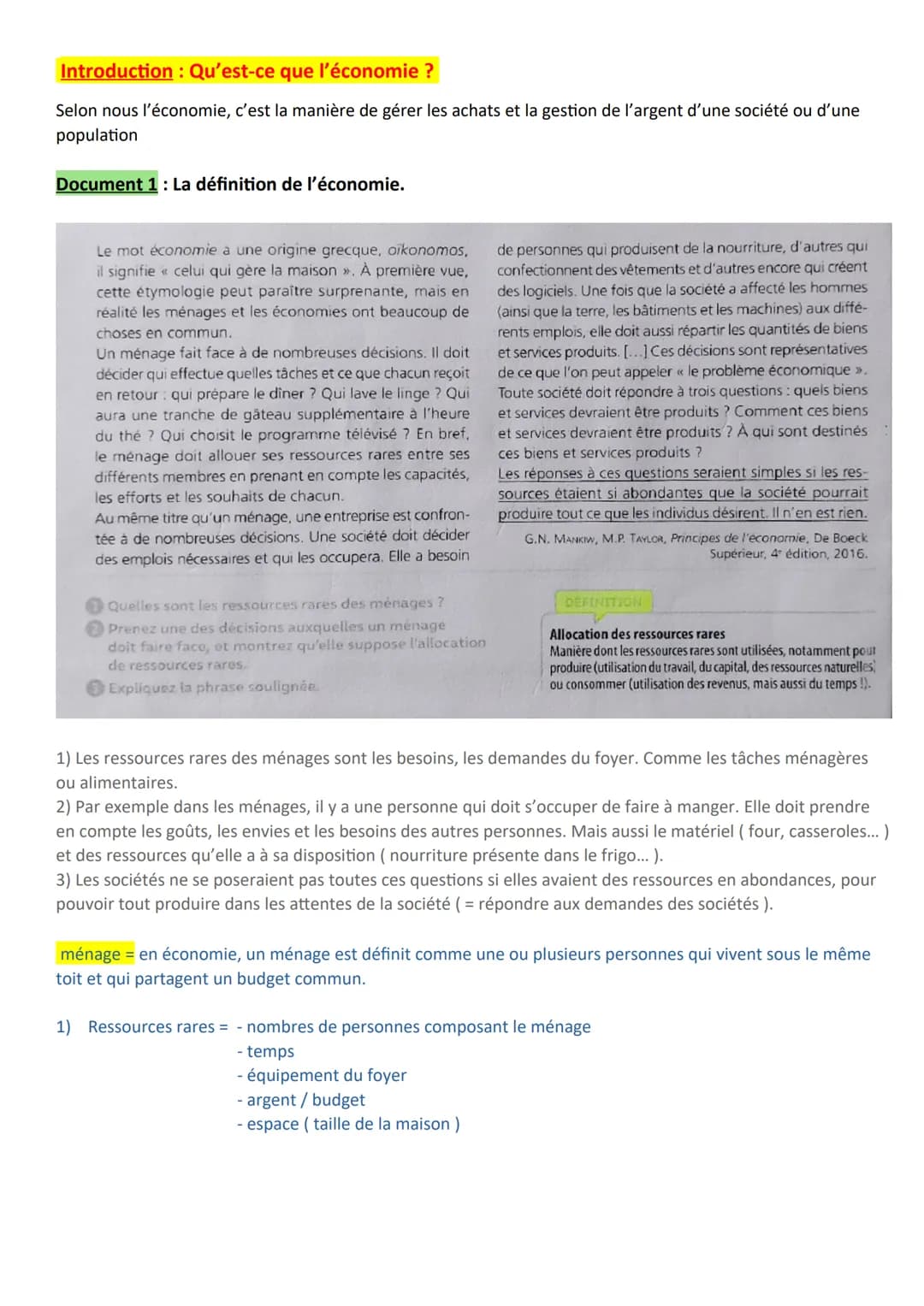 Chapitre 1 - La création de richesses en économie
Les objectifs du chapitre :
- Montrer que la production est assurée par les entreprises ma
