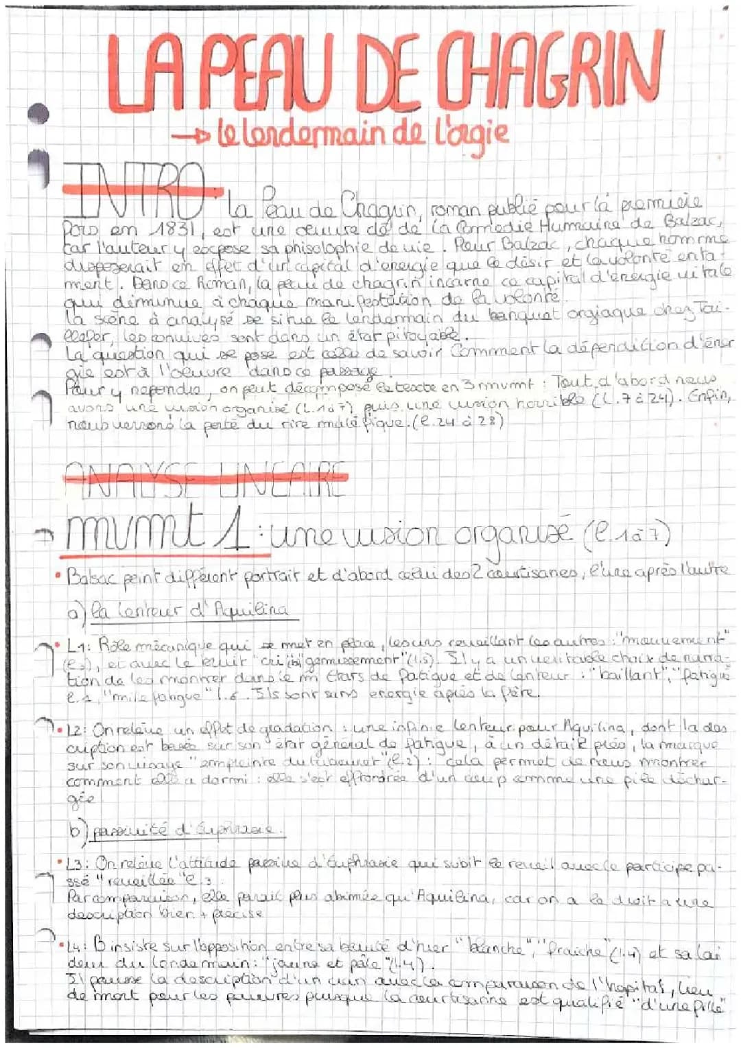Analyse linéaire La peau de Chagrin : le lendemain de l’orgie 