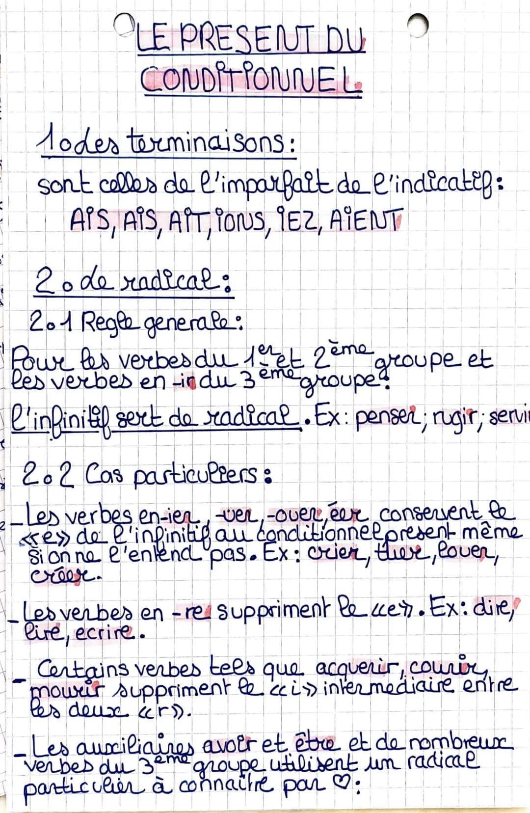 a
LE PRESENT DU
CONDITIONNEL
lodes terminaisons:
sont celles de l'imparfait de l'indicatif:
AIS, AIS, AIT, IONS, IEZ, AIENT
20 de radical:
2
