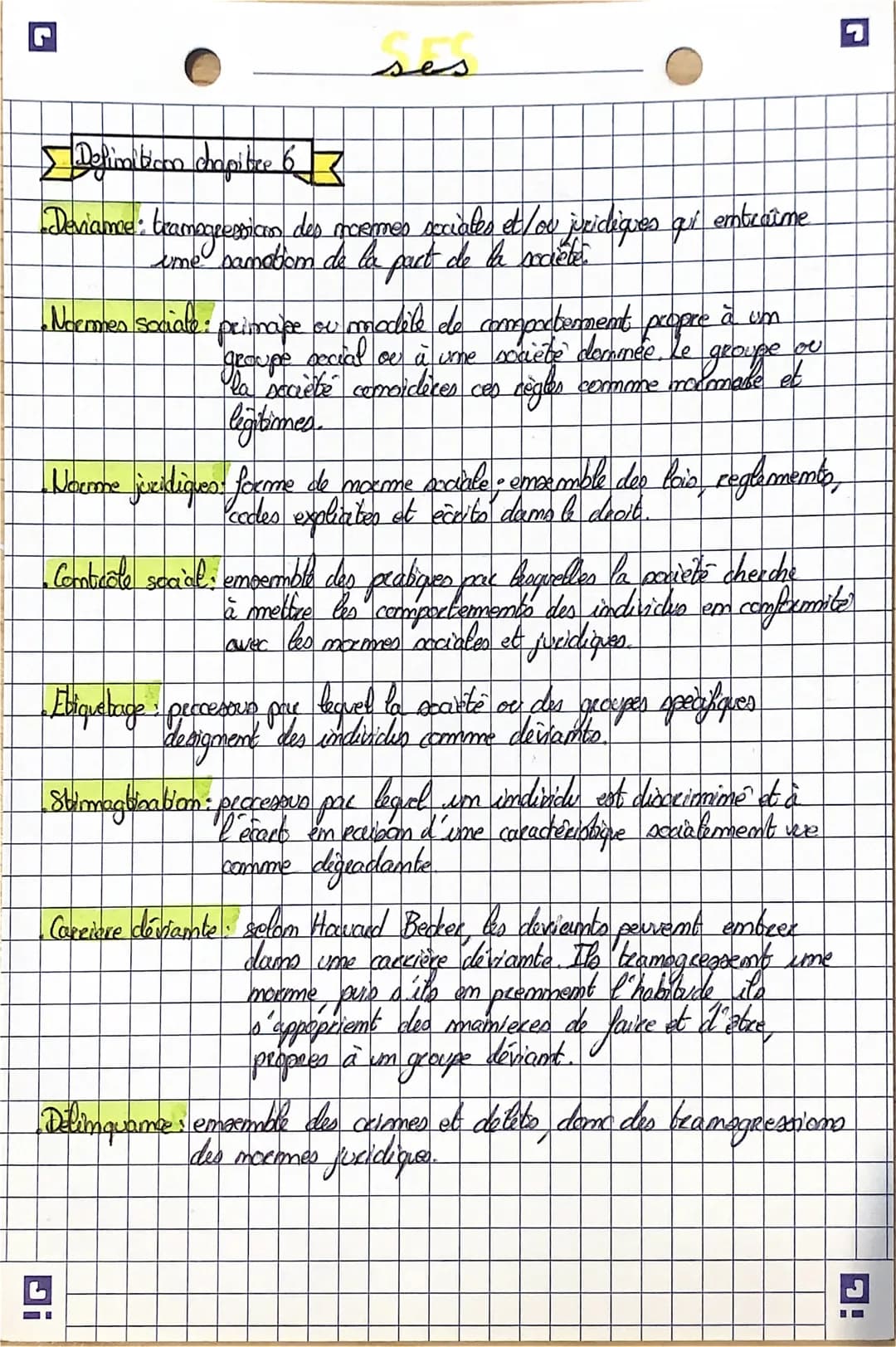 Delimitiom chapitre 67
-Deviance: tramogression des acermes sociales et/ou jridiques qui entraîme
time camotion de la part de la acciété.
-N