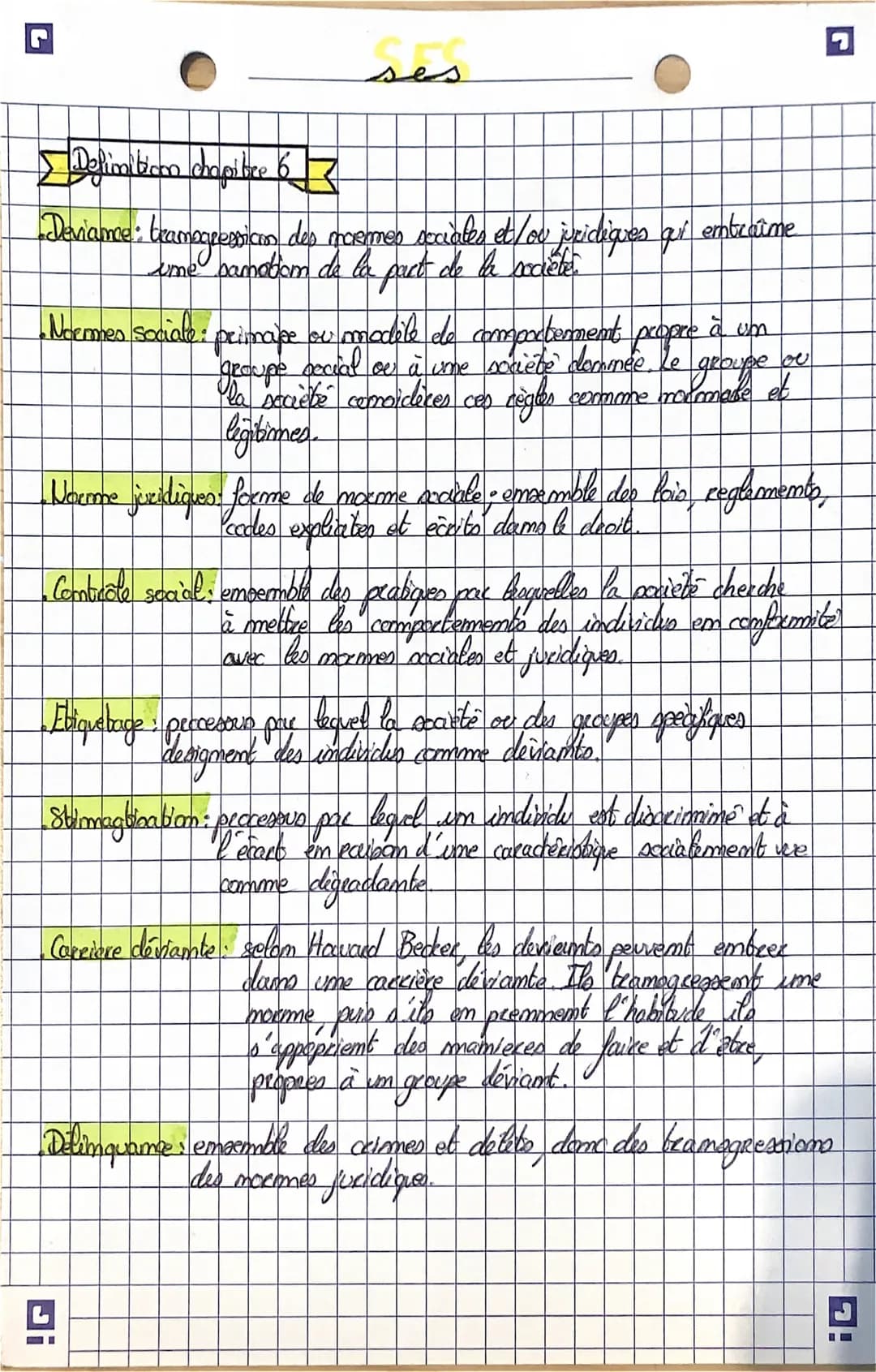 Delimitiom chapitre 67
-Deviance: tramogression des acermes sociales et/ou jridiques qui entraîme
time camotion de la part de la acciété.
-N