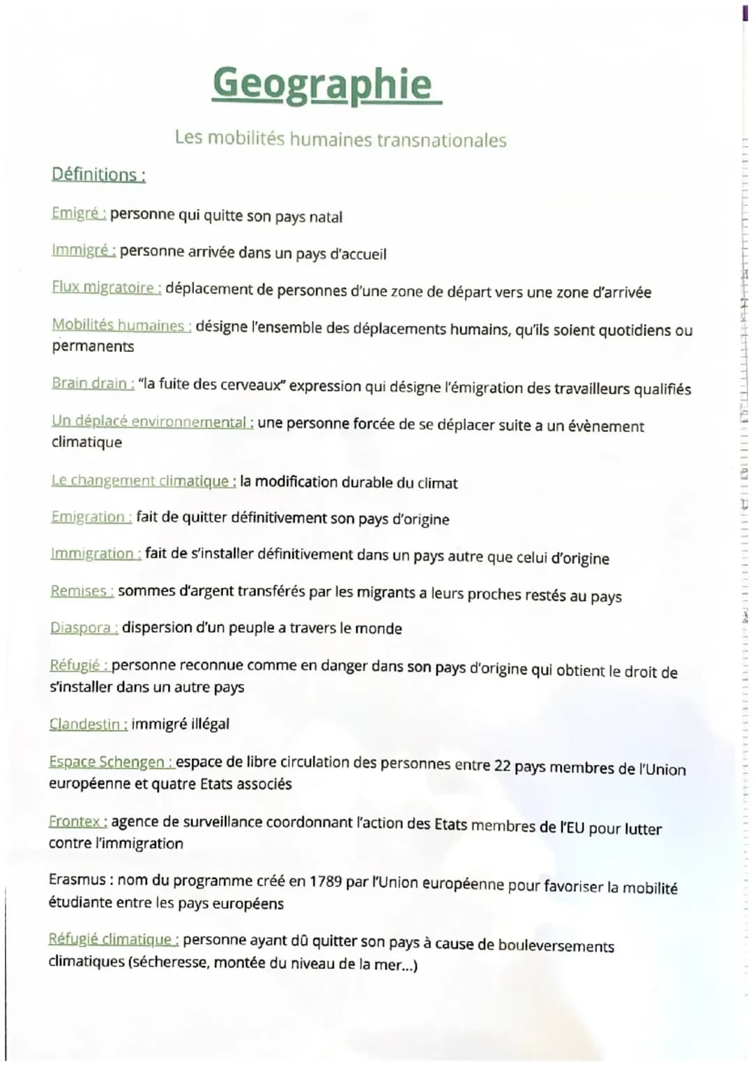 Définitions sur le tourisme et la migration humaine transnationale 