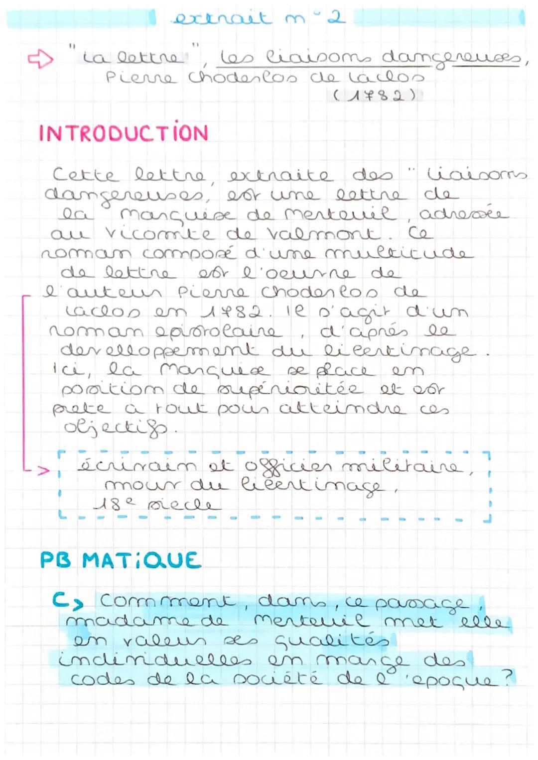extrait m°2

"La lettre", les liaisoms dangereuses,
Pierre chodenlos le laclos
(1782)

INTRODUCTION

Cette lettre, extraite des "liaisom
dan