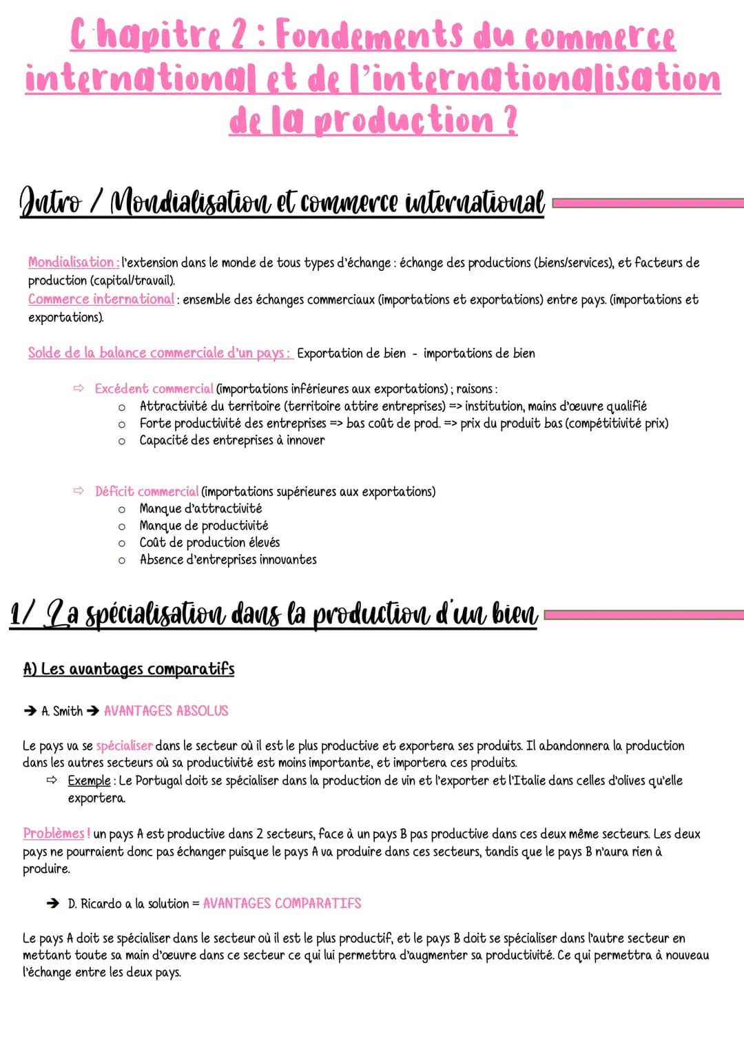 Fondements du commerce  international et de l’internationalisation  de la production ?