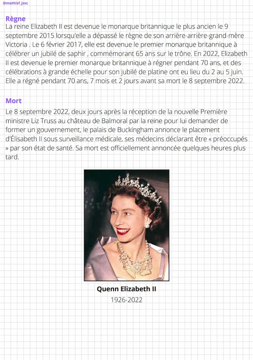 @mathisf_jsxc
Histoire
Elizabeth II
Née le 21 avril 1926 dans le quartier de Mayfair à Londres, Elizabeth II, dont le
véritable nom est Eliz