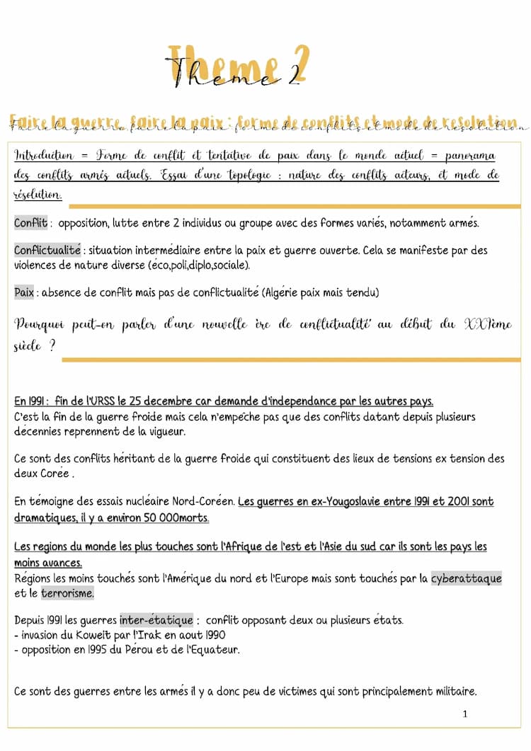 Know Thème 2 Hggsp: faire la guerre, faire la paix : forme de conflit et mode de résolution  thumbnail