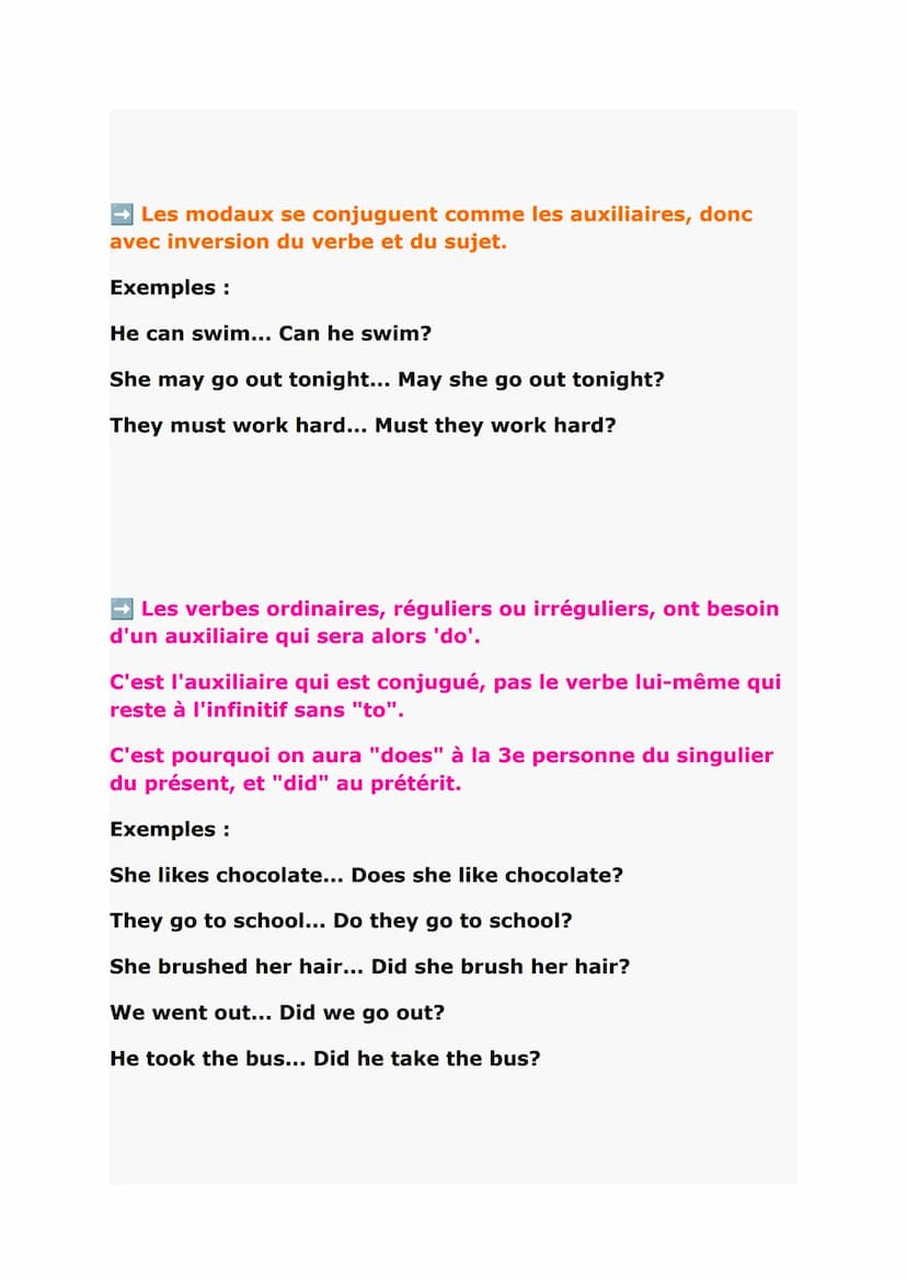 Comment poser des questions
cours en anglais
Comment poser des questions?
Il faut déterminer quel verbe va être employé.
→ Les questions peu