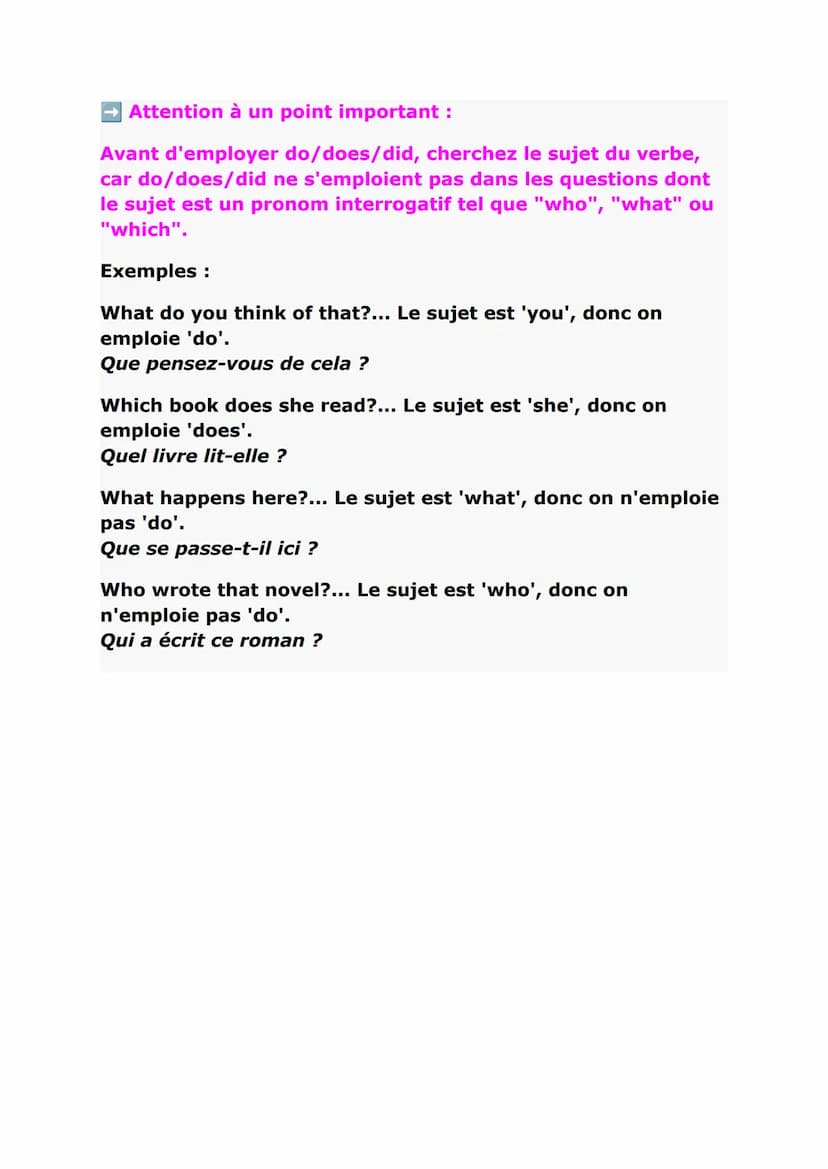 Comment poser des questions
cours en anglais
Comment poser des questions?
Il faut déterminer quel verbe va être employé.
→ Les questions peu