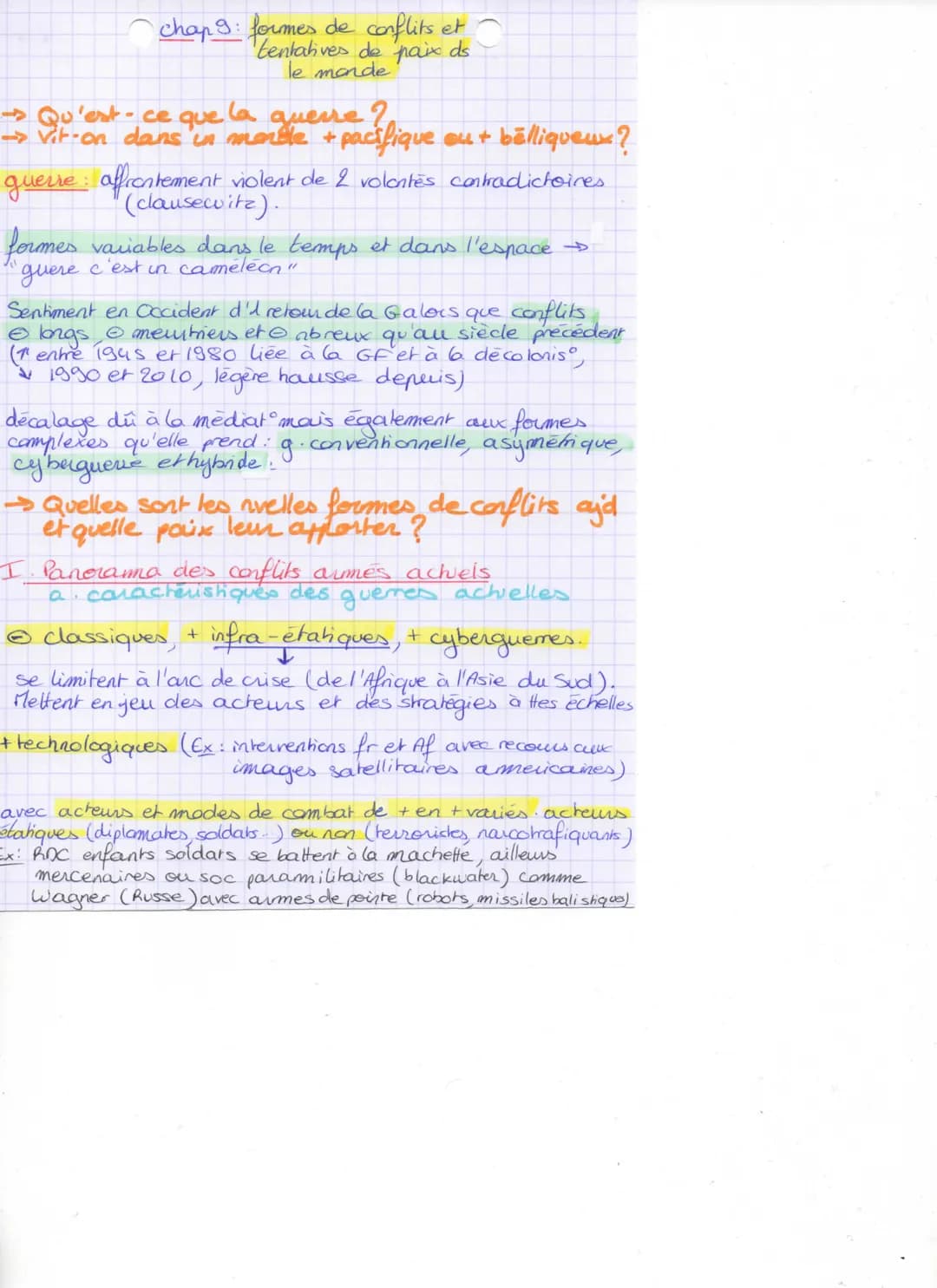 chap 9: formes de conflits et
tentatives de paix ds
le monde
→Qu'est-ce que la querre ?
→ Vit-on dans un mondle + pacifique ou + belliqueux?