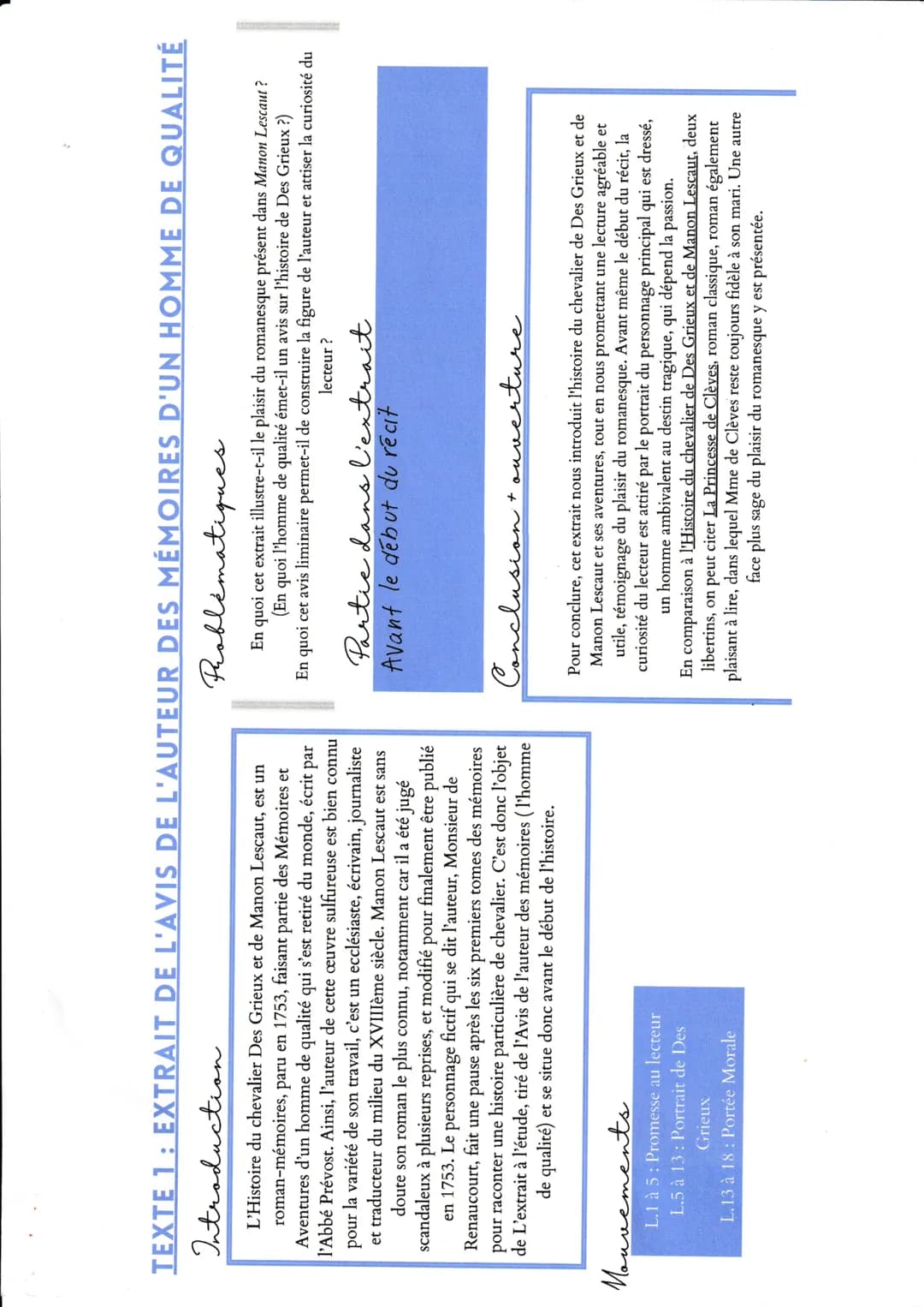 TEXTE 1: EXTRAIT DE L'AVIS DE L'AUTEUR DES MÉMOIRES D'UN HOMME DE QUALITÉ
Inter
tion
L'Histoire du chevalier Des Grieux et de Manon Lescaut,