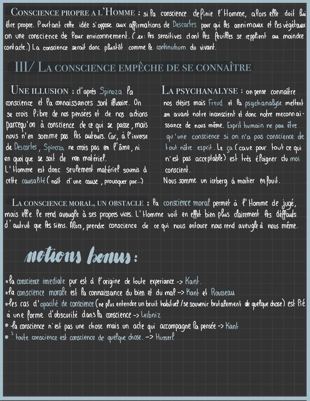 la conscience
Sequence 1
Definition: etimologiquement conscience = savoir avec, il peut y avoir deux sens, la conscience
reflechit (connaiss