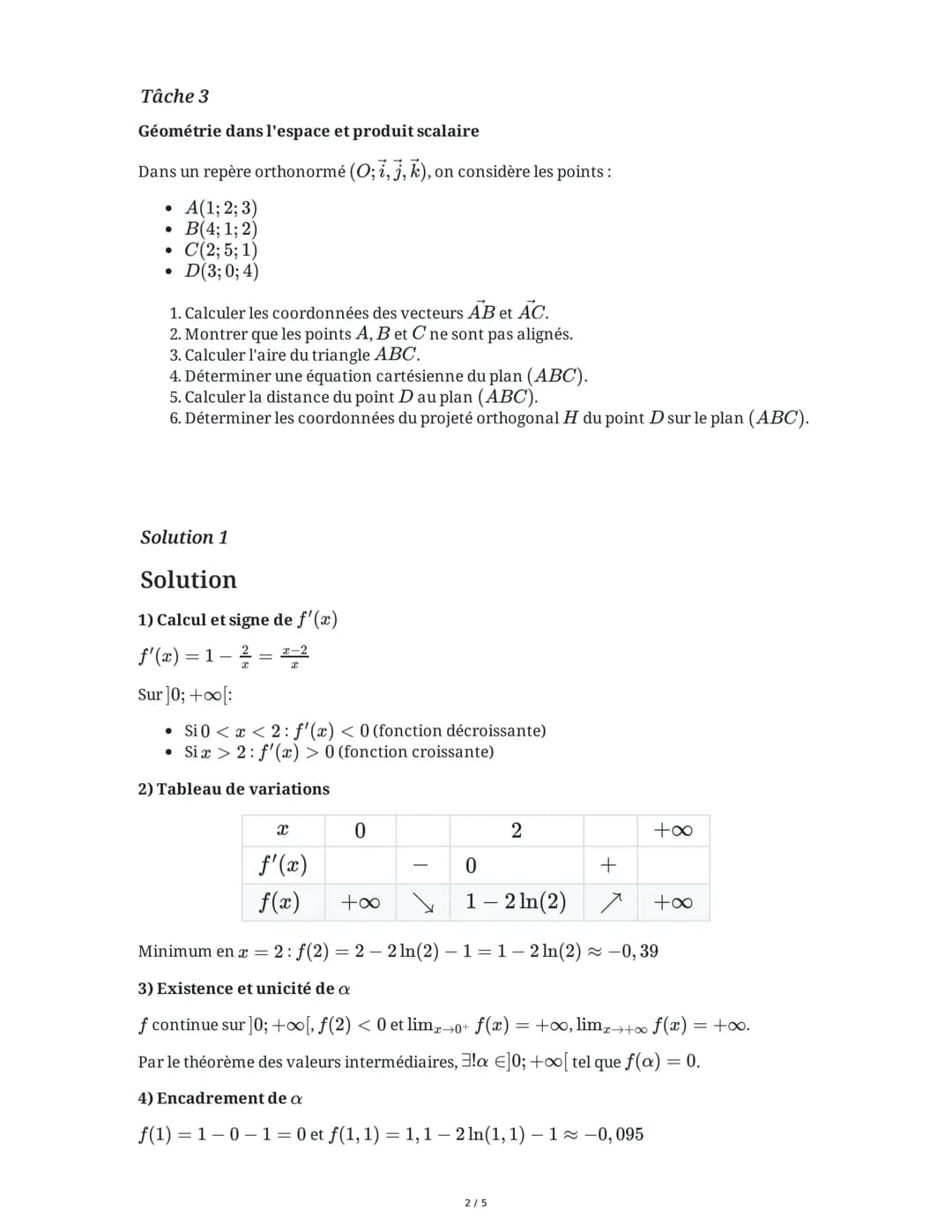 28 May 2025
Examen de préparation au baccalauréat en
maths
Tâche 1
Étude d'une fonction avec logarithme népérien
Soit f la fonction définie 