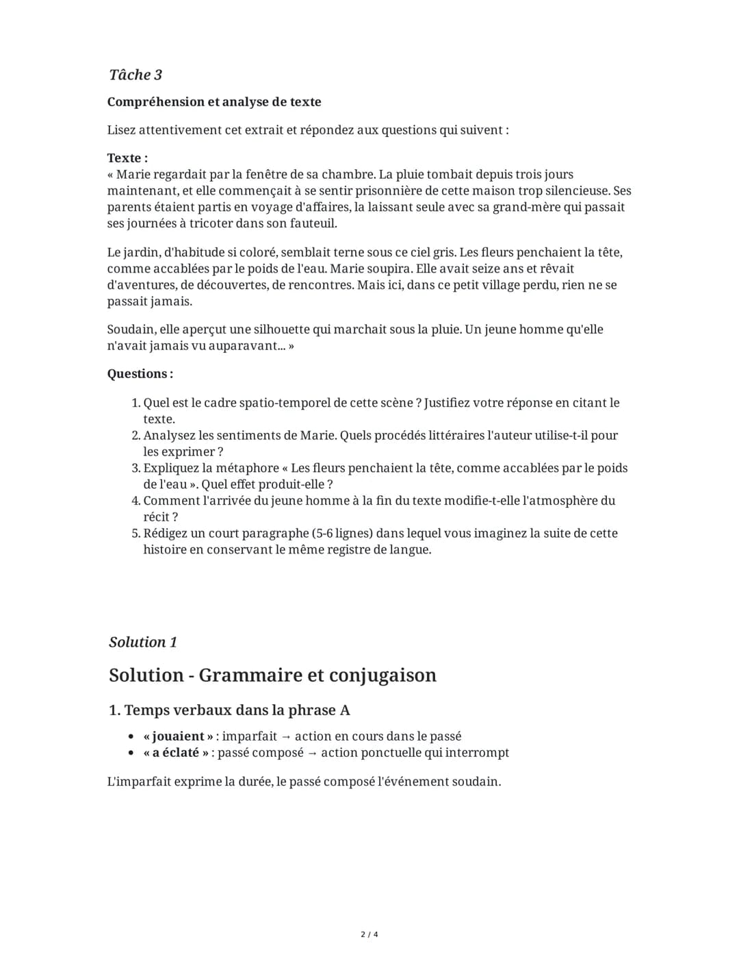 # Brevet Français: Grammaire et Compréhension

29 May 2025

# Tâche 1

Grammaire et conjugaison

Lisez attentivement les phrases suivantes e