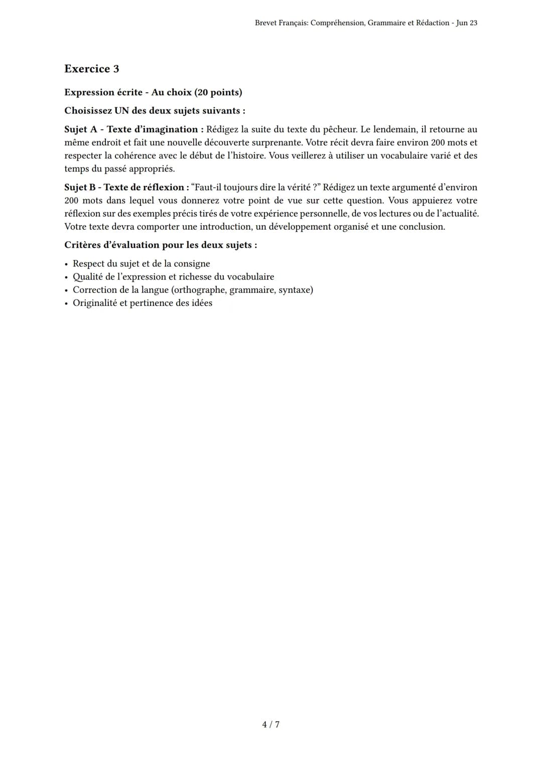 Brevet Français: Compréhension, Grammaire et Rédac-
tion
Brevet
Généré par Timéo - Jun 23
Description: Ce brevet évalue la compréhension écr
