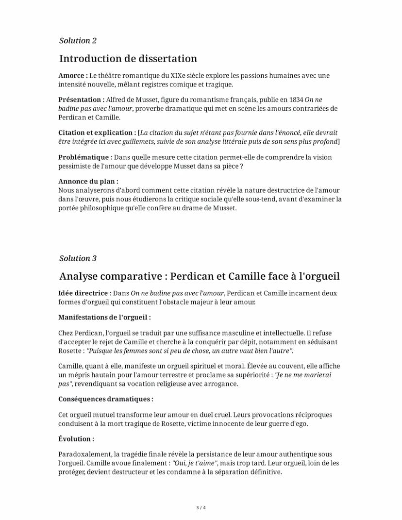 3 June 2025
Dissertation: On ne badine pas avec l'amour
Tâche 1
Analyse de la citation de Perdican (8 points)
Dans la scène de dénouement d'