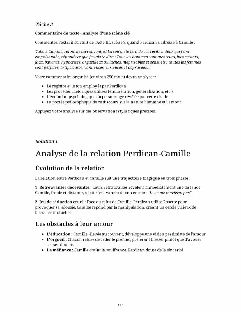 10 June 2025
Dissertation: On ne badine pas avec l'amour
Tâche 1
Analyse littéraire - Personnages et relations
Analysez l'évolution de la re