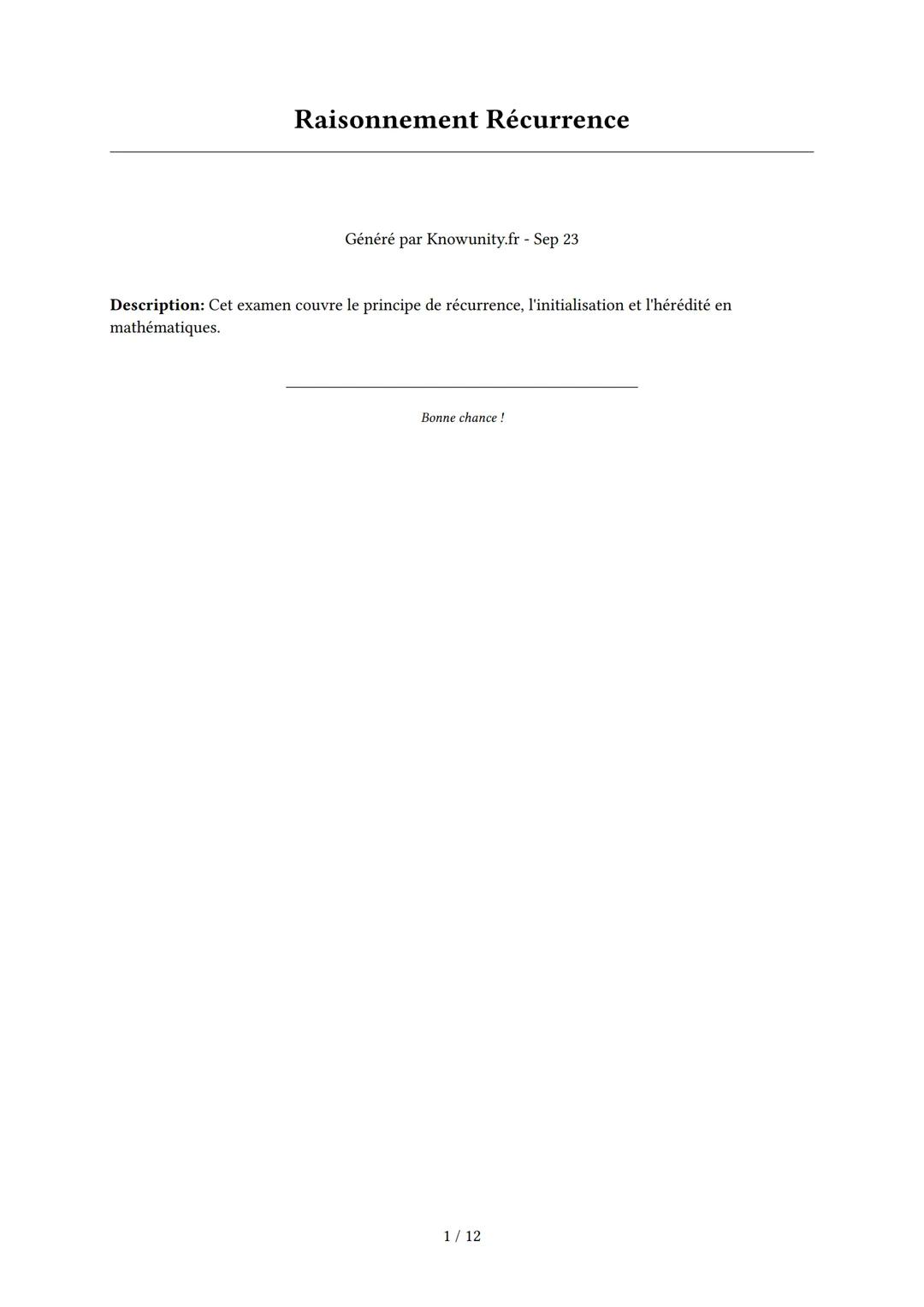 Raisonnement Récurrence