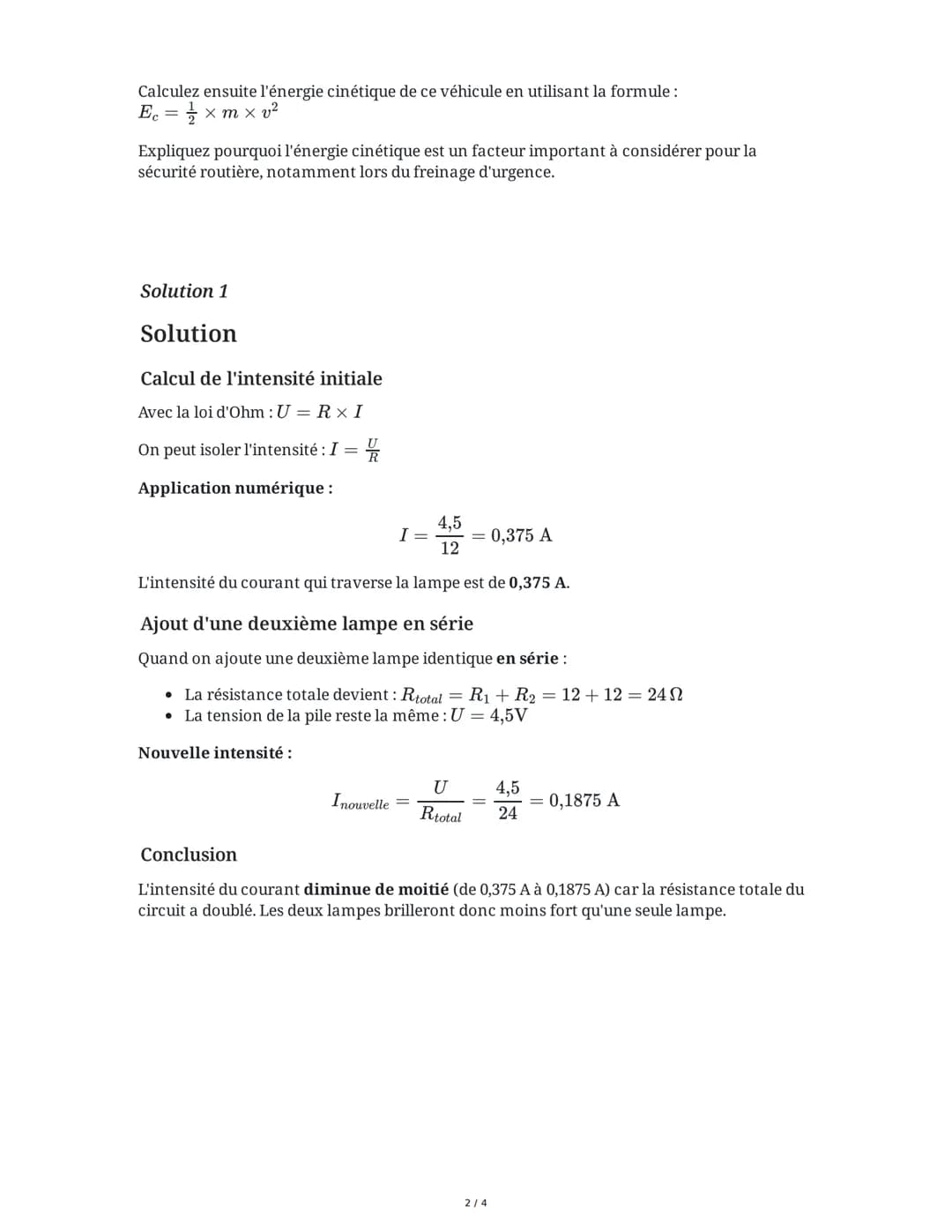 2 June 2025
Physique-Chimie: Préparation Brevet 2025
Tâche 1
Étude d'un circuit électrique
Marie branche une lampe de résistance R = 12Ω aux