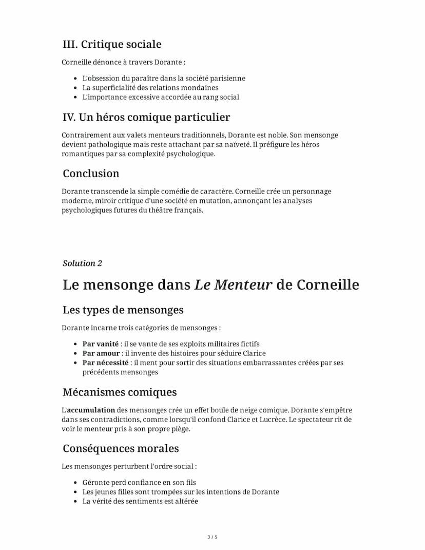 30 May 2025
Dissertation: Le Menteur de Corneille
Tâche 1
Analyse littéraire - Le personnage de Dorante
Analysez le personnage de Dorante da