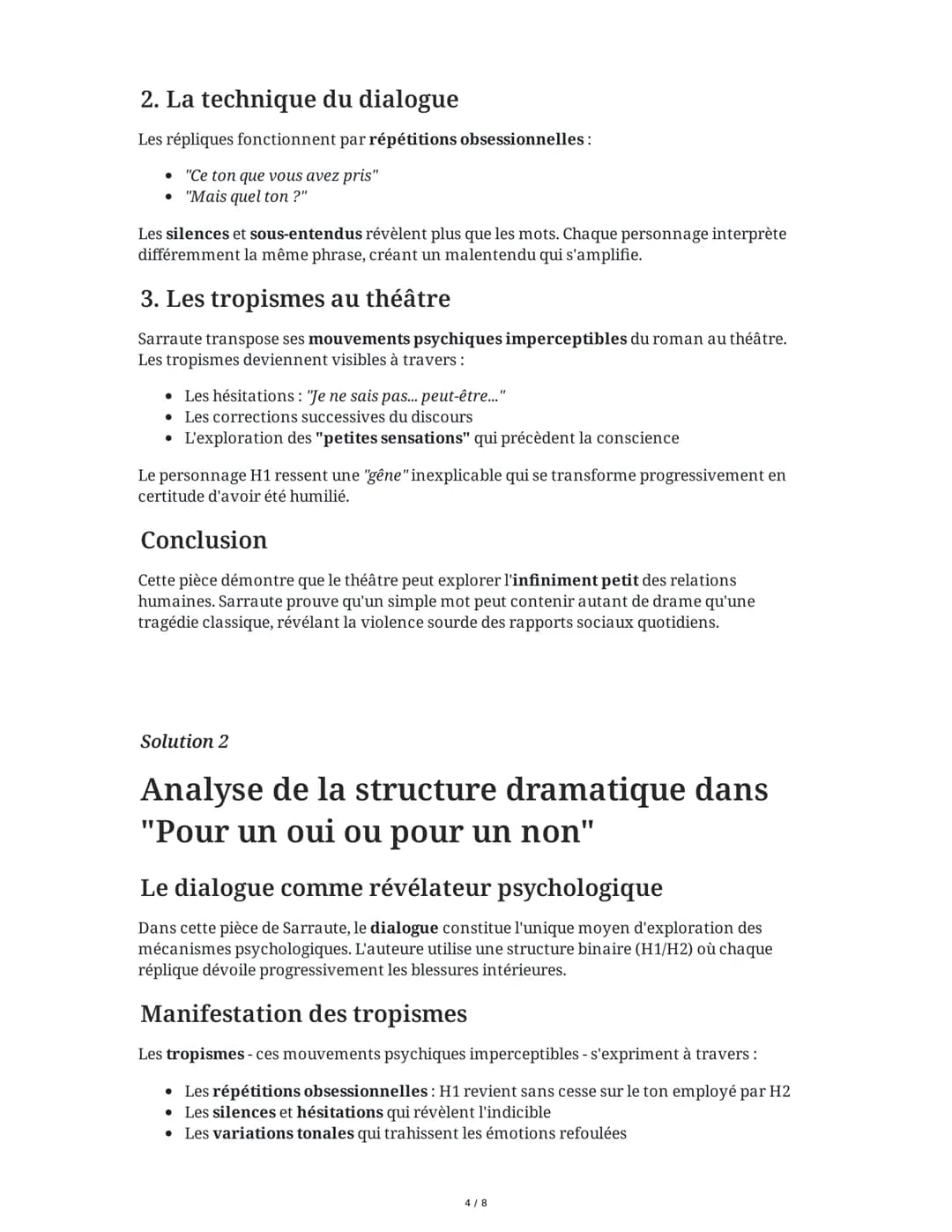 8 June 2025
Analyse du théâtre de Nathalie Sarraute
Tâche 1
Analyse de la structure dramatique dans "Pour un oui ou pour un non"
Analysez la