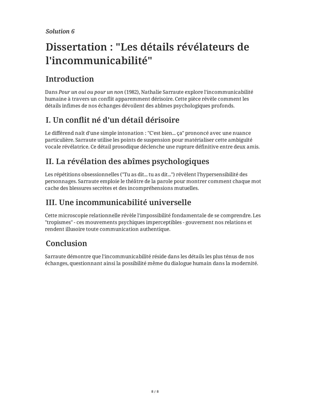 8 June 2025
Analyse du théâtre de Nathalie Sarraute
Tâche 1
Analyse de la structure dramatique dans "Pour un oui ou pour un non"
Analysez la