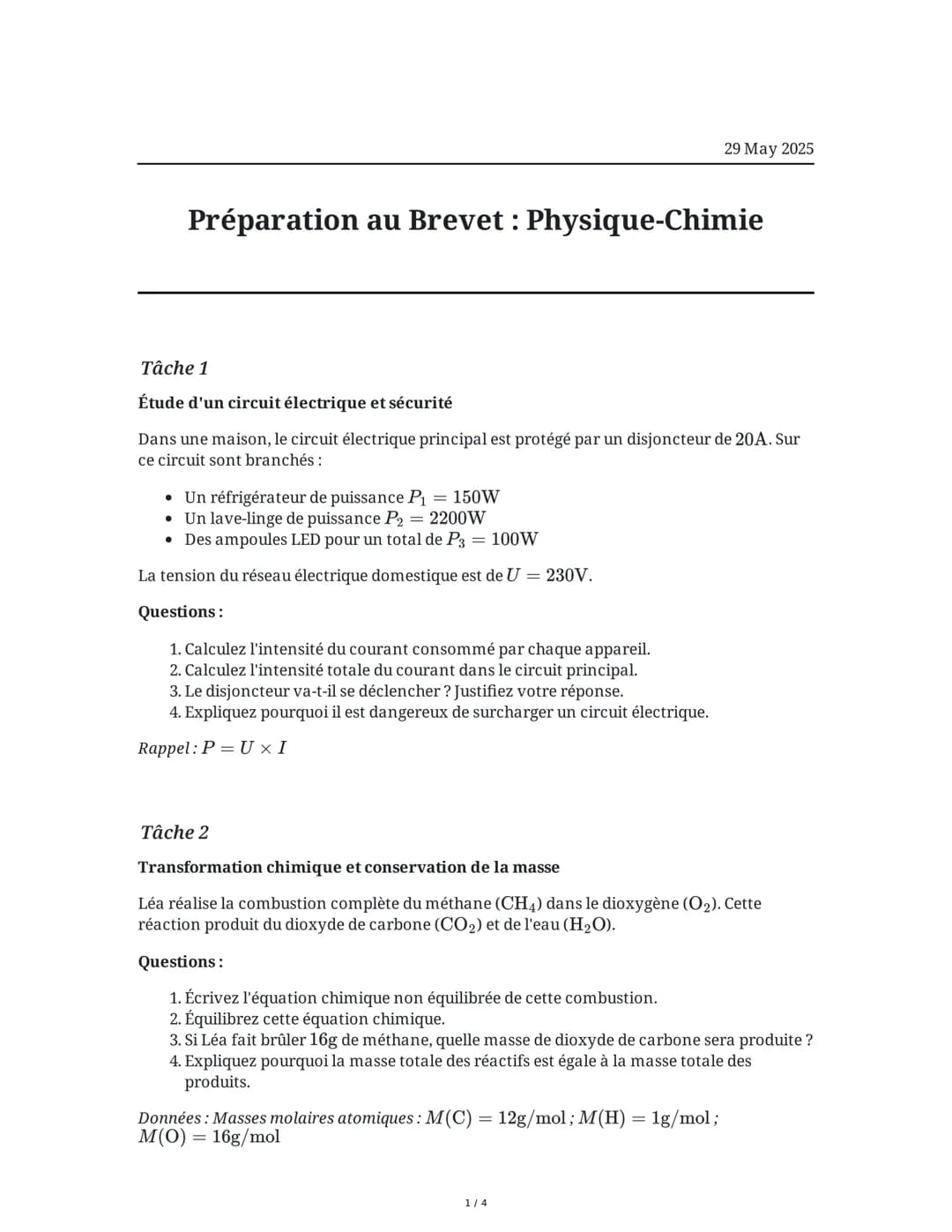 Préparation au Brevet : Physique-Chimie