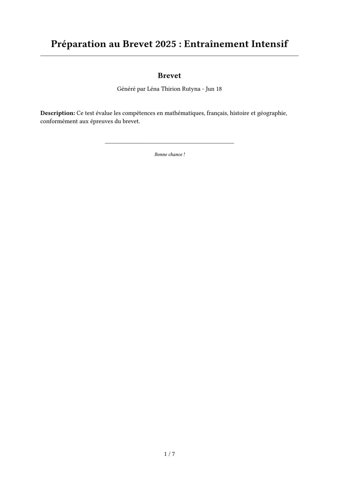 Préparation au Brevet 2025 : Entraînement Intensif