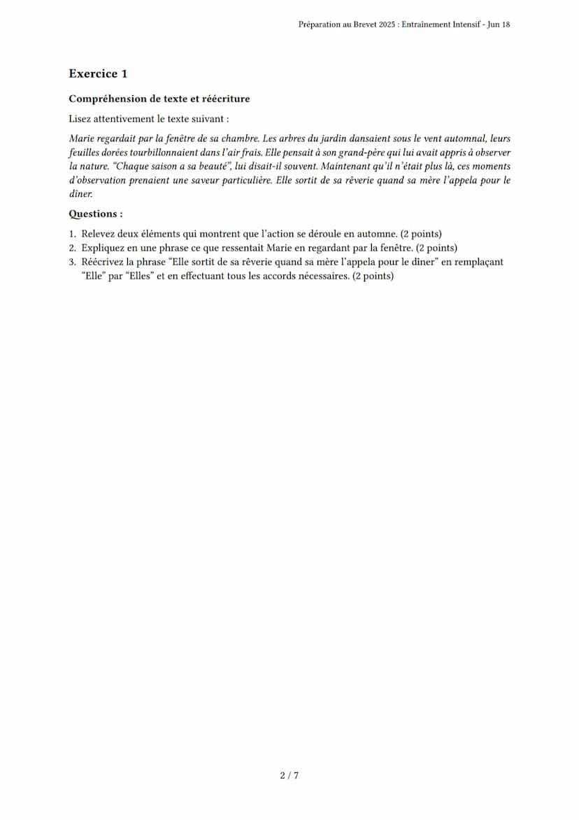 Préparation au Brevet 2025: Entraînement Intensif
Brevet
Généré par Léna Thirion Rutyna - Jun 18
Description: Ce test évalue les compétences