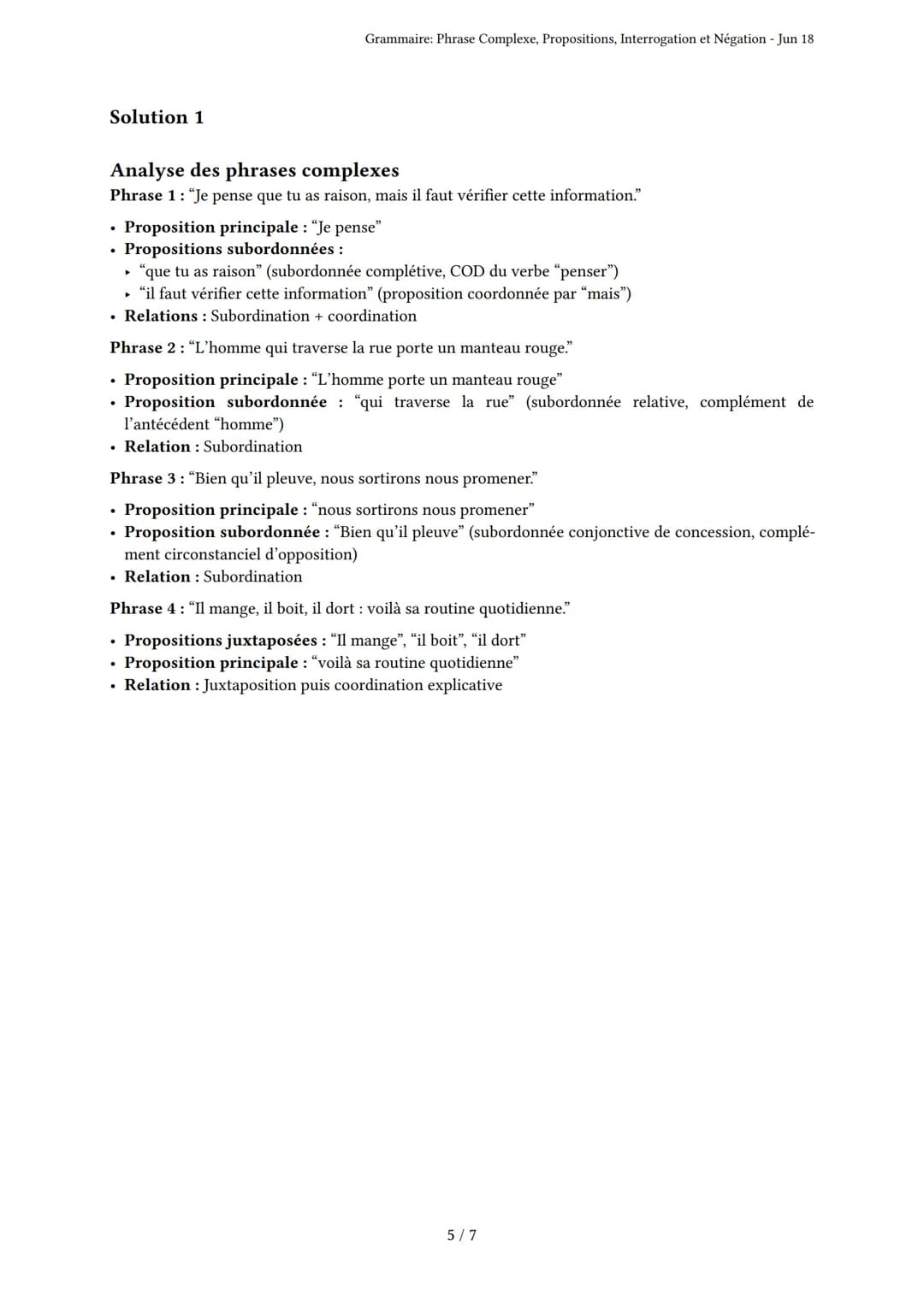 Grammaire: Phrase Complexe, Propositions, Interroga-
tion et Négation
Bac
Généré par isaure boucaud - Jun 18
Description: L'examen porte sur