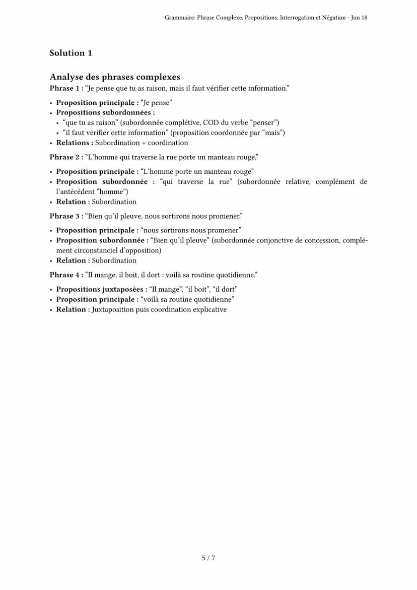 Grammaire: Phrase Complexe, Propositions, Interroga-
tion et Négation
Bac
Généré par isaure boucaud - Jun 18
Description: L'examen porte sur
