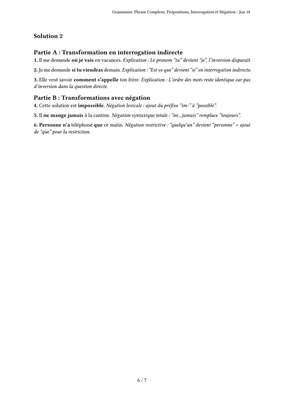 Grammaire: Phrase Complexe, Propositions, Interroga-
tion et Négation
Bac
Généré par isaure boucaud - Jun 18
Description: L'examen porte sur
