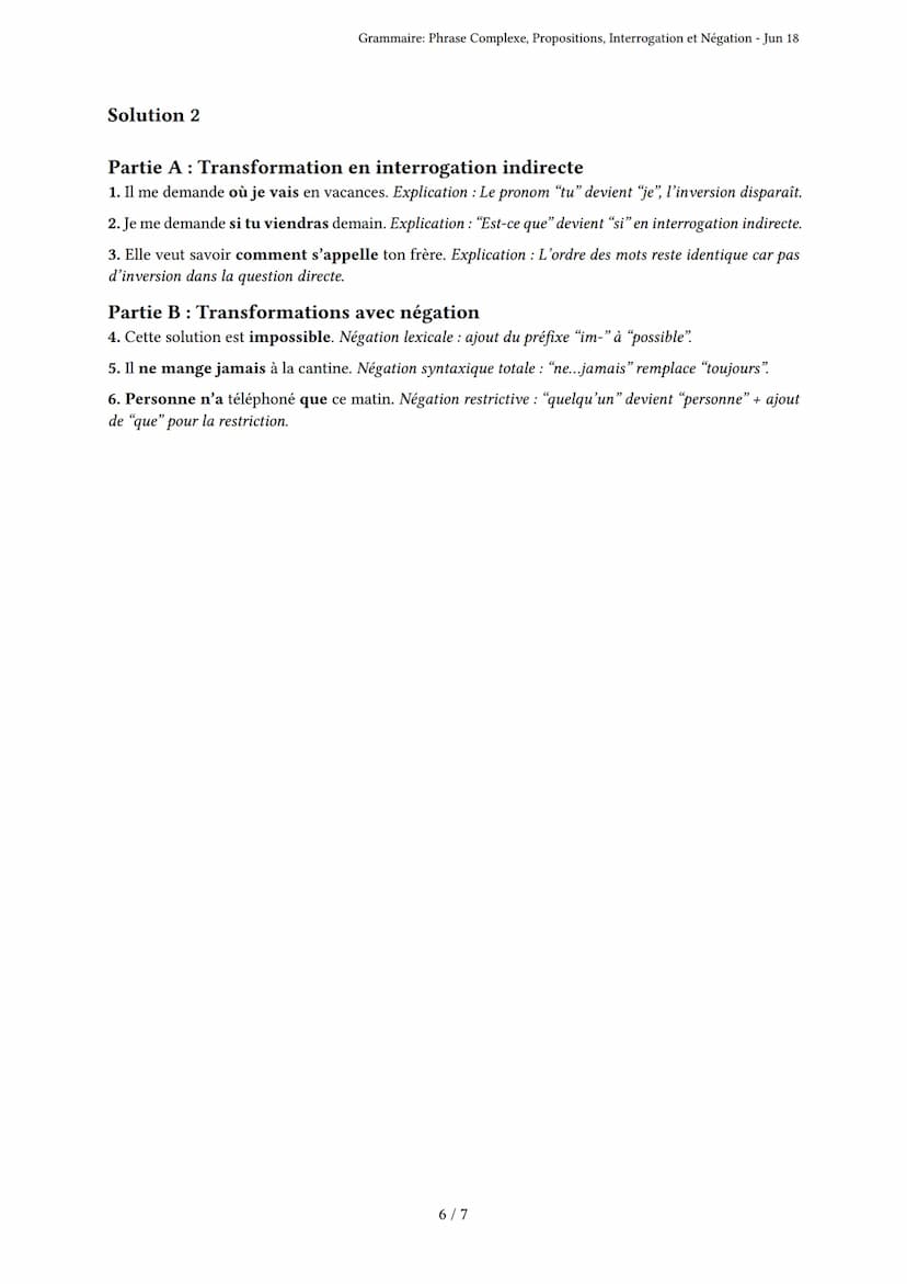 Grammaire: Phrase Complexe, Propositions, Interroga-
tion et Négation
Bac
Généré par isaure boucaud - Jun 18
Description: L'examen porte sur