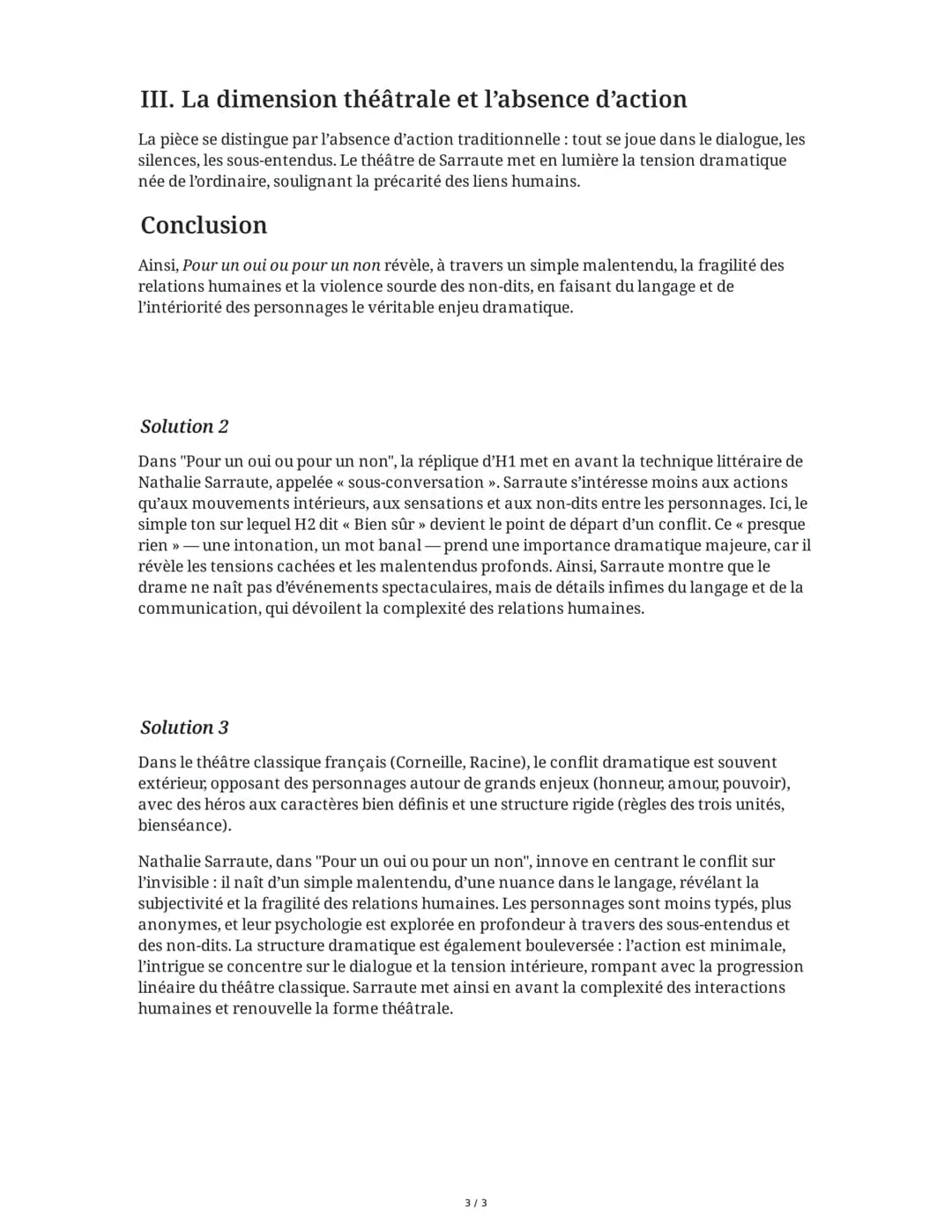 3 June 2025
Dissertation: Pour un Oui ou Pour un Non
Tâche 1
Dissertation littéraire (16 points)
Sujet: Dans "Pour un oui ou pour un non" (1