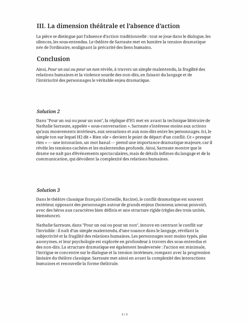 3 June 2025
Dissertation: Pour un Oui ou Pour un Non
Tâche 1
Dissertation littéraire (16 points)
Sujet: Dans "Pour un oui ou pour un non" (1