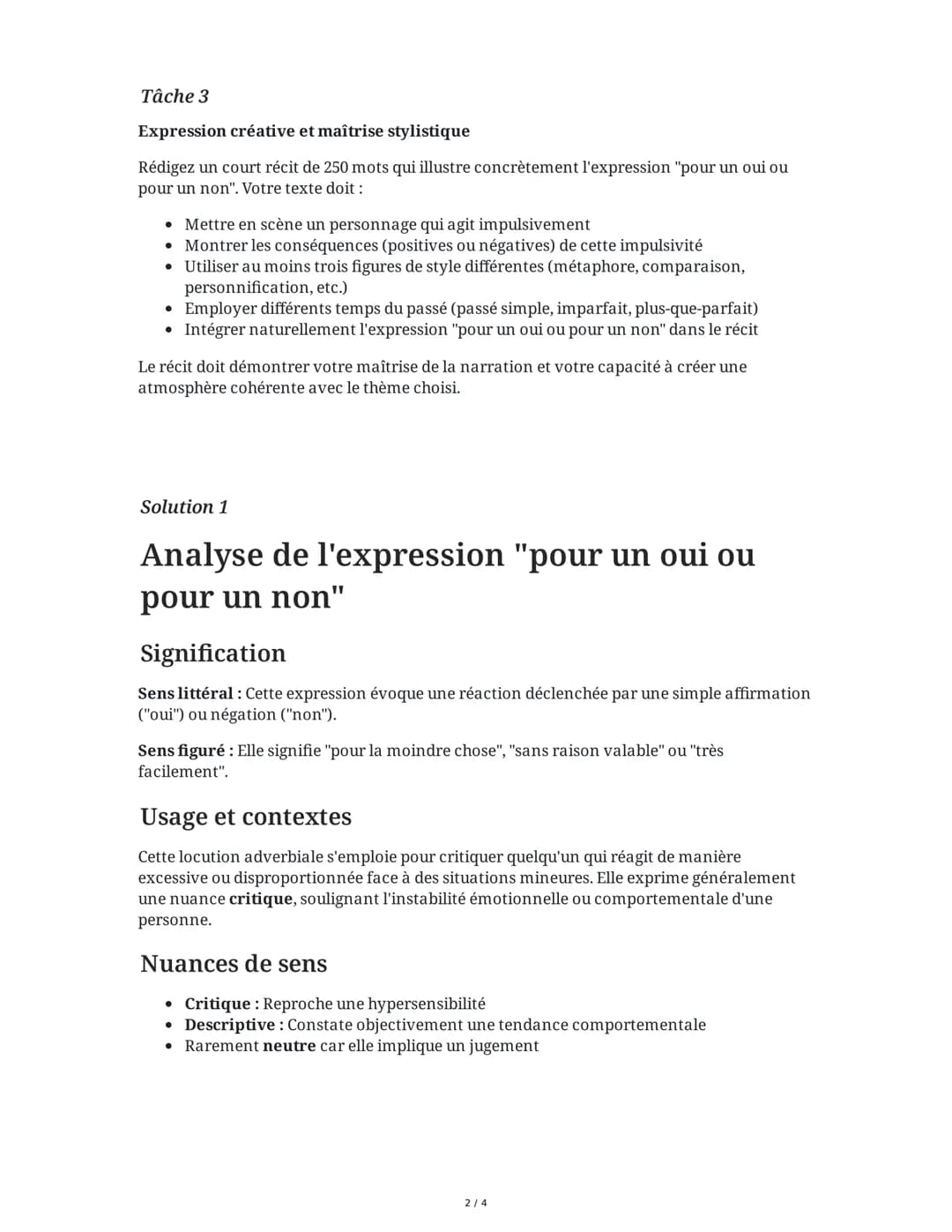 ## Dissertation : Pour un Oui ou un Non

3 June 2025

## Tâche 1

### Analyse et compréhension du sujet

Analysez l'expression "pour un oui 