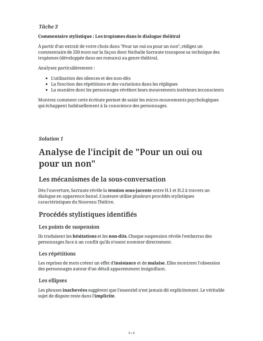 8 June 2025
Dissertation: Nathalie Sarraute - Pour un Oui
ou Pour un Non
Tâche 1
Analyse de l'incipit de "Pour un oui ou pour un non"
Relise