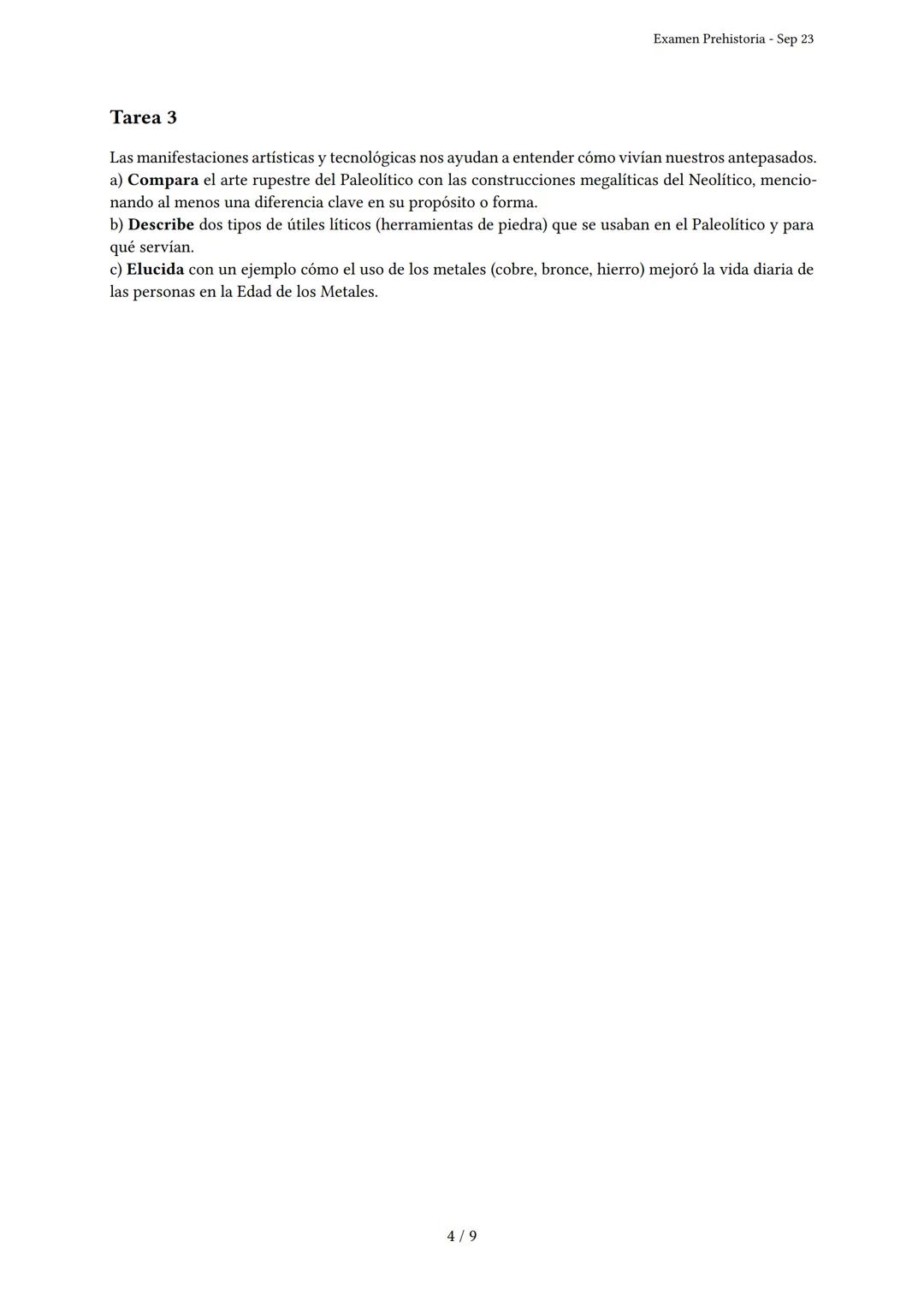# Examen Prehistoria

Generado por Knowunity - Sep 23

Descripción: Este examen cubre las etapas de la Prehistoria, desde el Paleolítico has