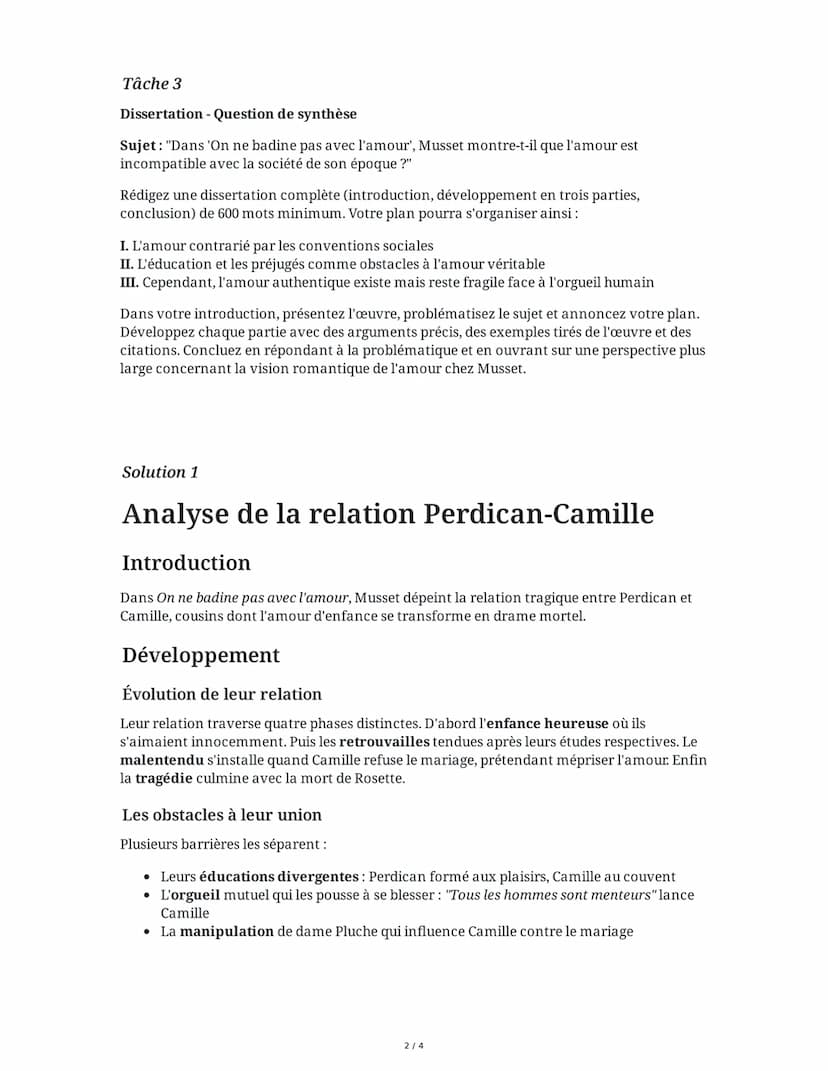 30 May 2025
Dissertation: On ne badine pas avec l'amour
Tâche 1
Analyse littéraire - Les personnages et leurs relations
Analysez la relation