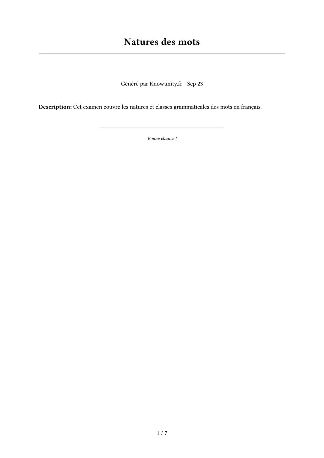 Les types de mots en français