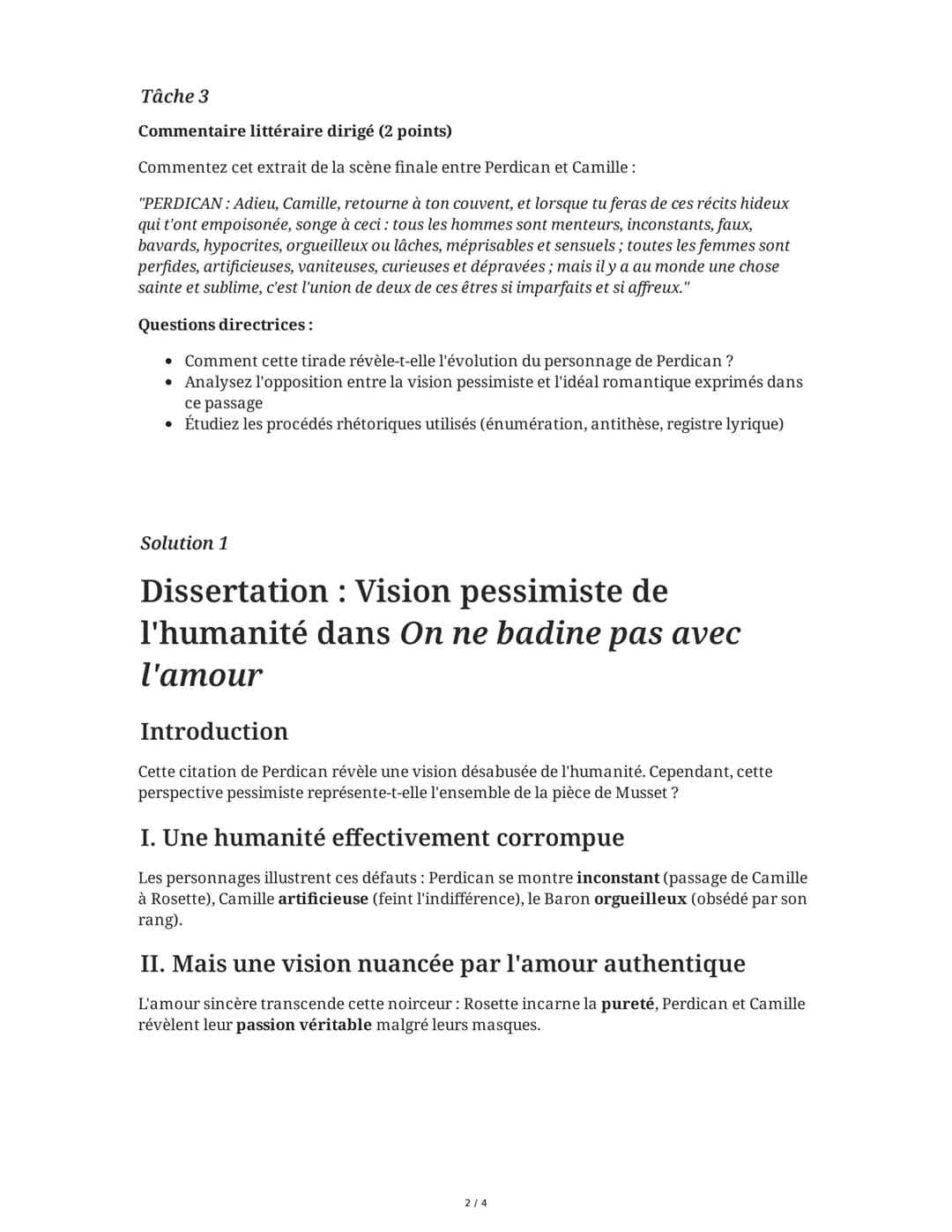 30 May 2025
Dissertation: On ne badine pas avec l'amour
Tâche 1
Dissertation littéraire (16 points)
Sujet: Dans On ne badine pas avec l'amou