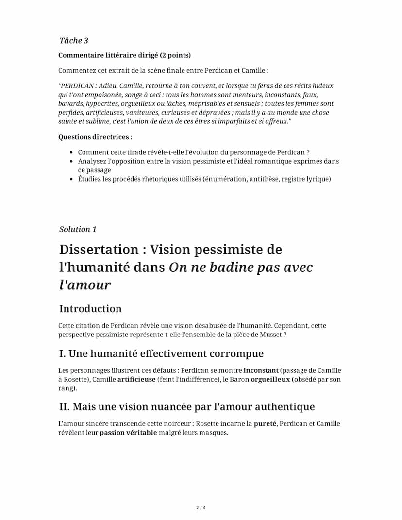 30 May 2025
Dissertation: On ne badine pas avec l'amour
Tâche 1
Dissertation littéraire (16 points)
Sujet: Dans On ne badine pas avec l'amou