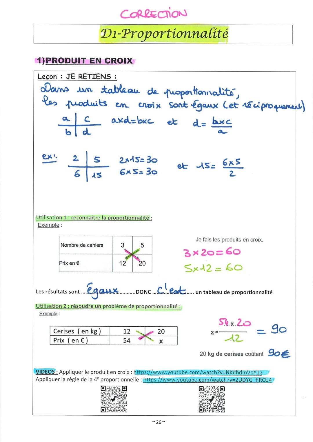 Produit en Croix: Leçon de Proportionnalité