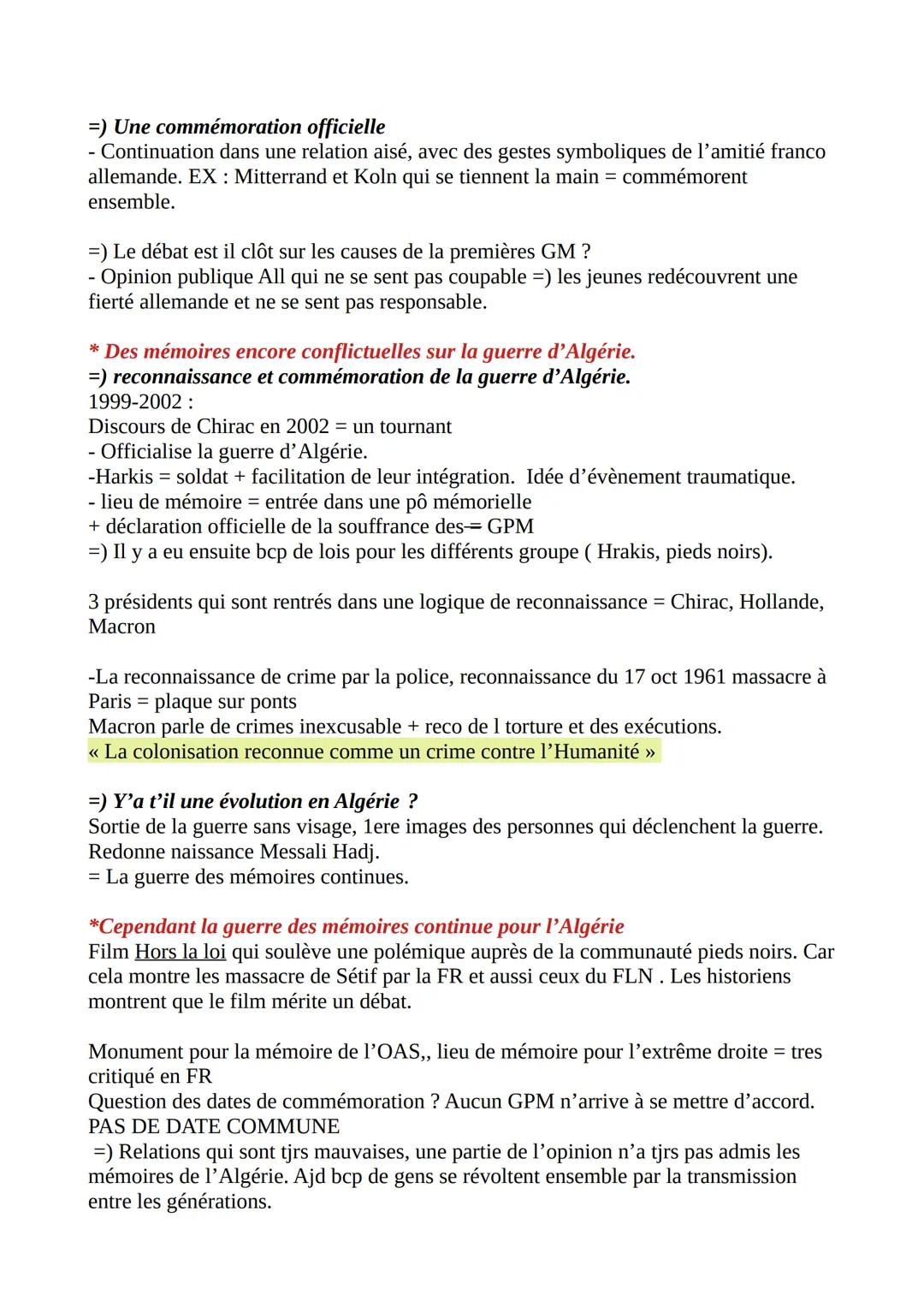 HGGSP THM 3
HISTOIRE ET MÉMOIRES
AXE 1: Histoire et mémoires des conflits
I- L'histoire n'est pas la mémoires
* histoire pas égal à mémoire